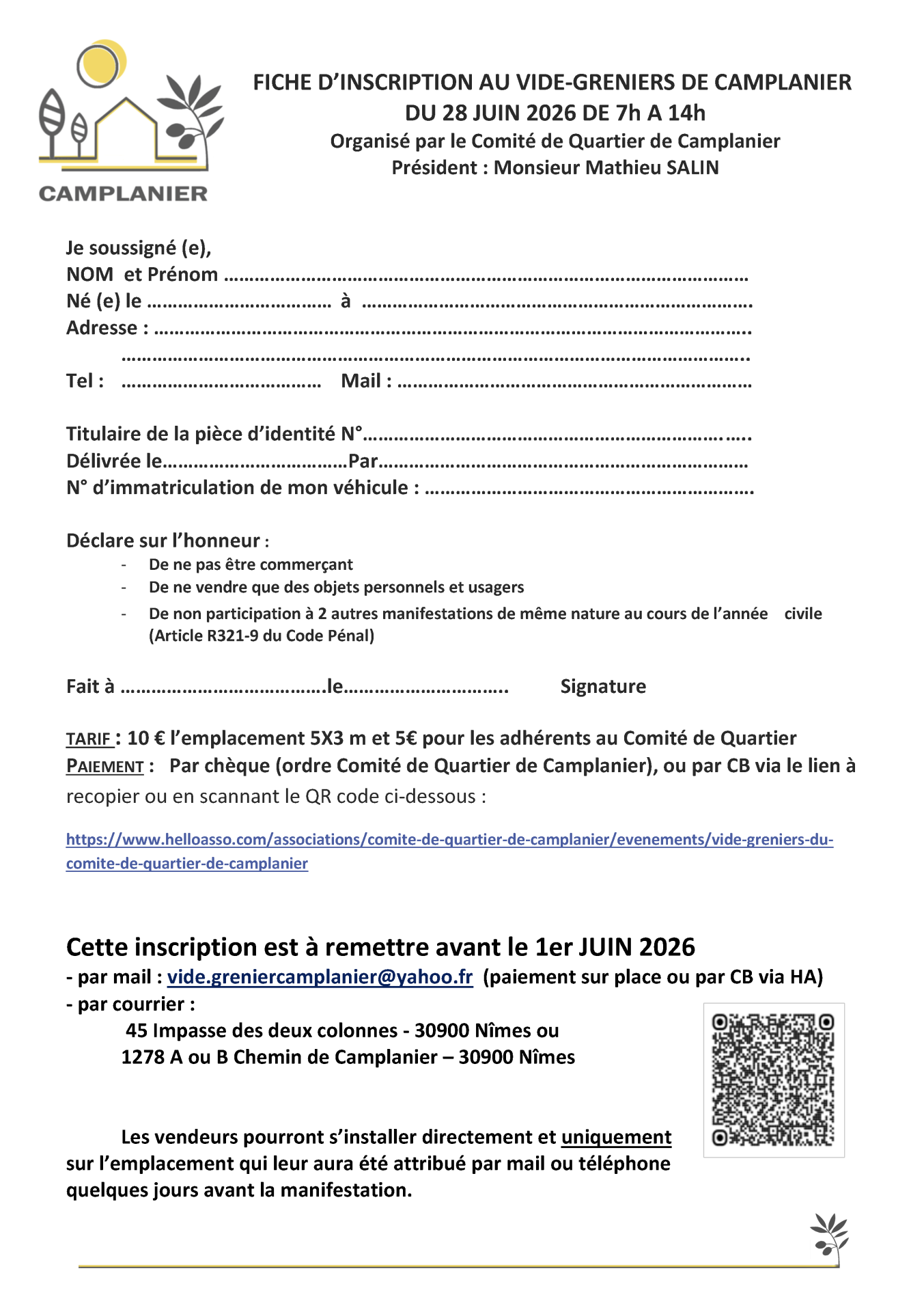 Fiche inscription 2026